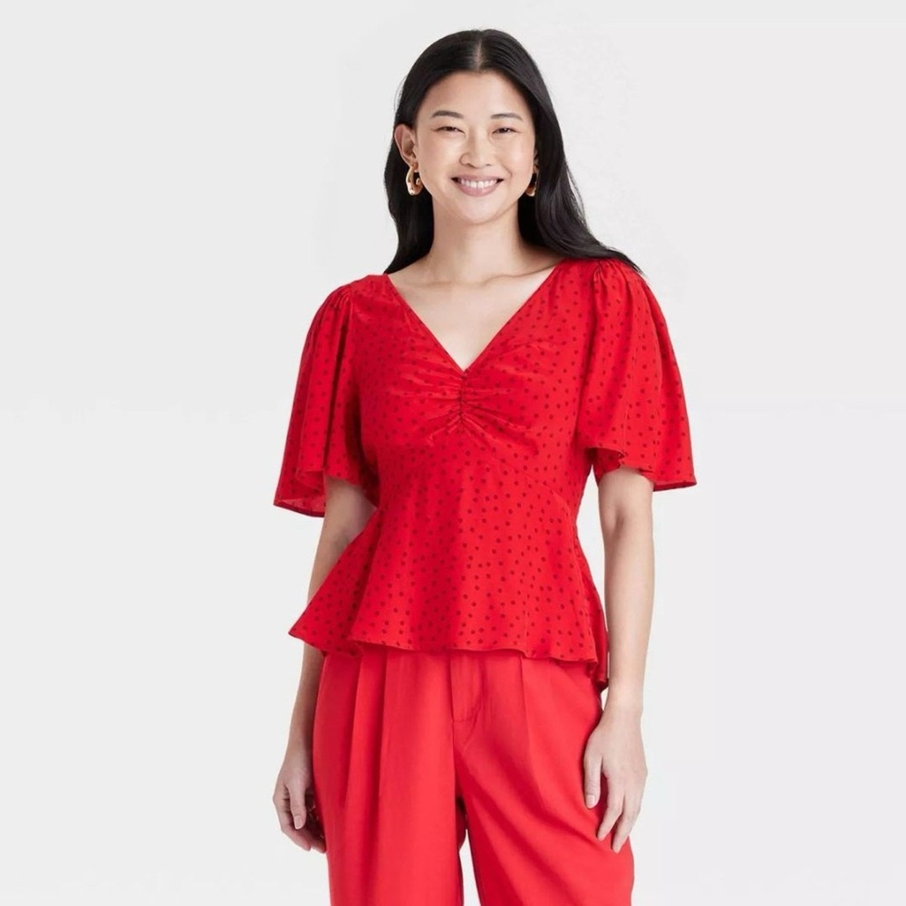 A New Day Slim Fit Flutter Short Sleeve V-Neck Top
